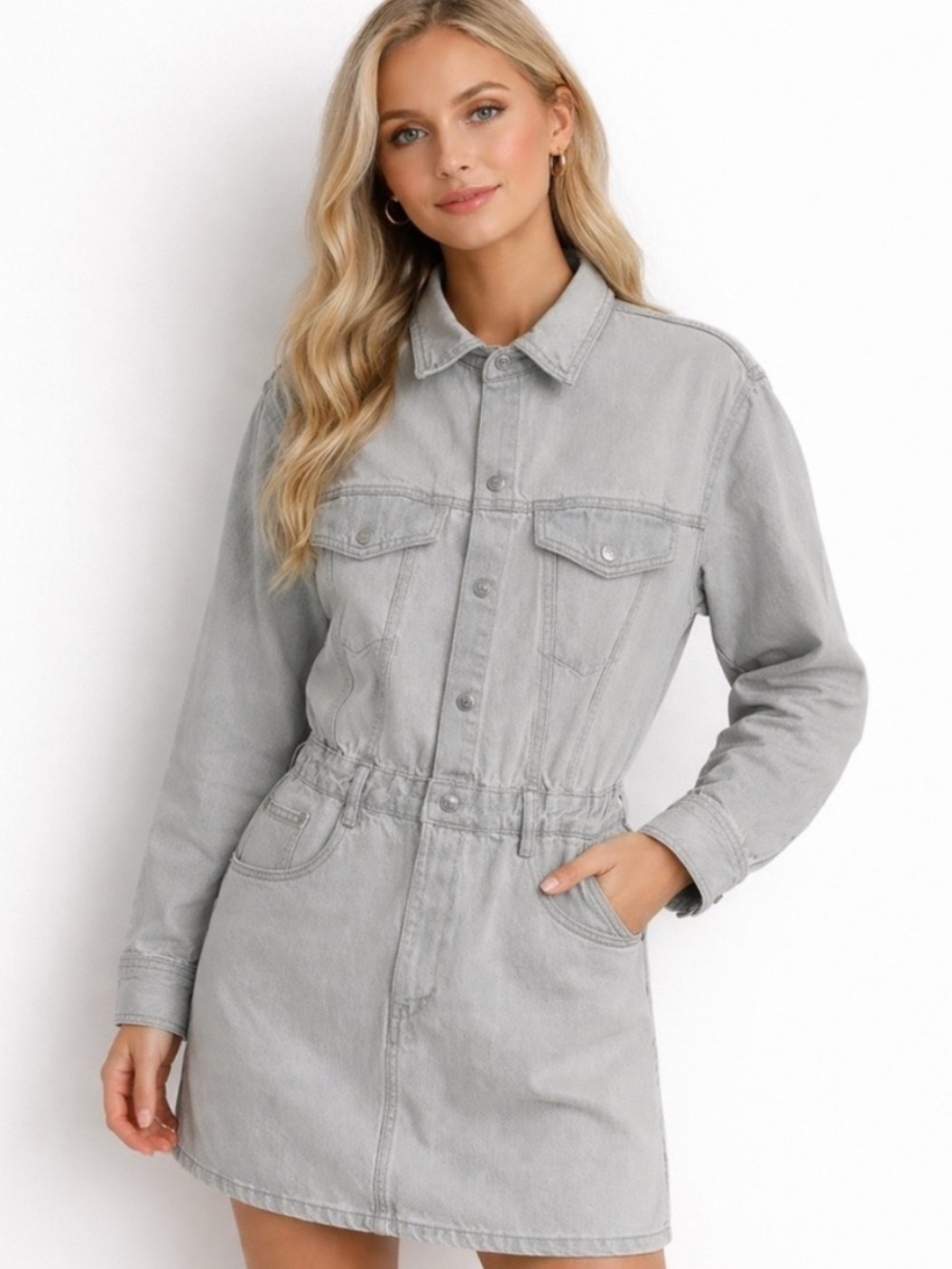 Abercrombie & Fitch Denim Shirt Dress, Grey - Picture 2 of 11